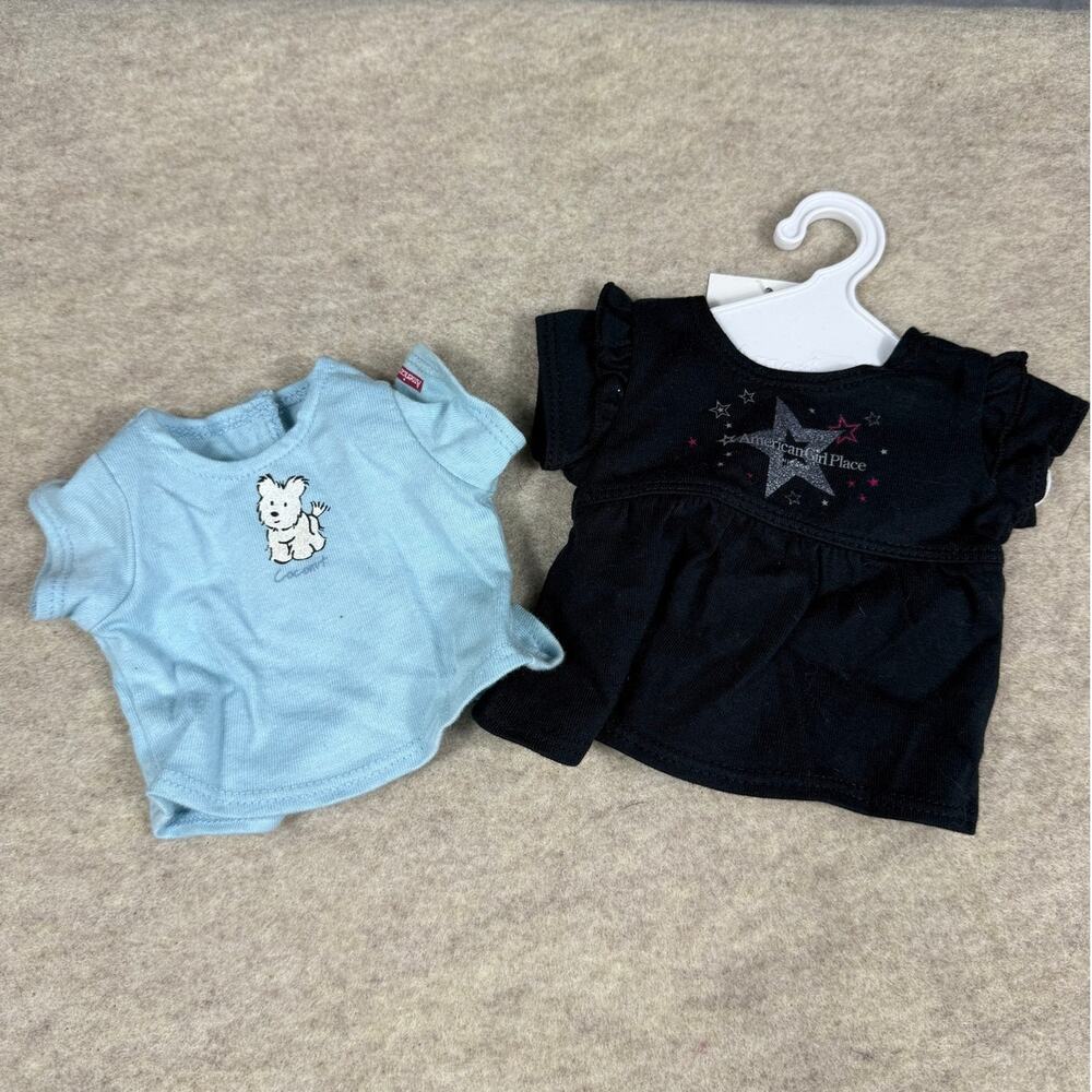 Set Of 2 American Girl Doll T-Shirts Blue Coconut Dog & Black Short Sleeve